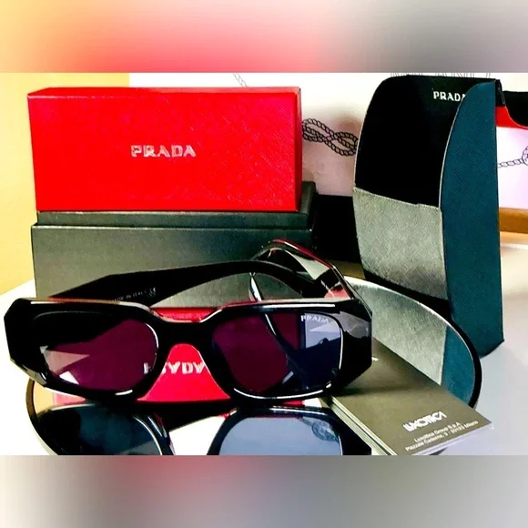 PRADA BLACK GEOMETRIC SUNGLASSES-Authentic LIKE NEW - Picture 4 of 15
